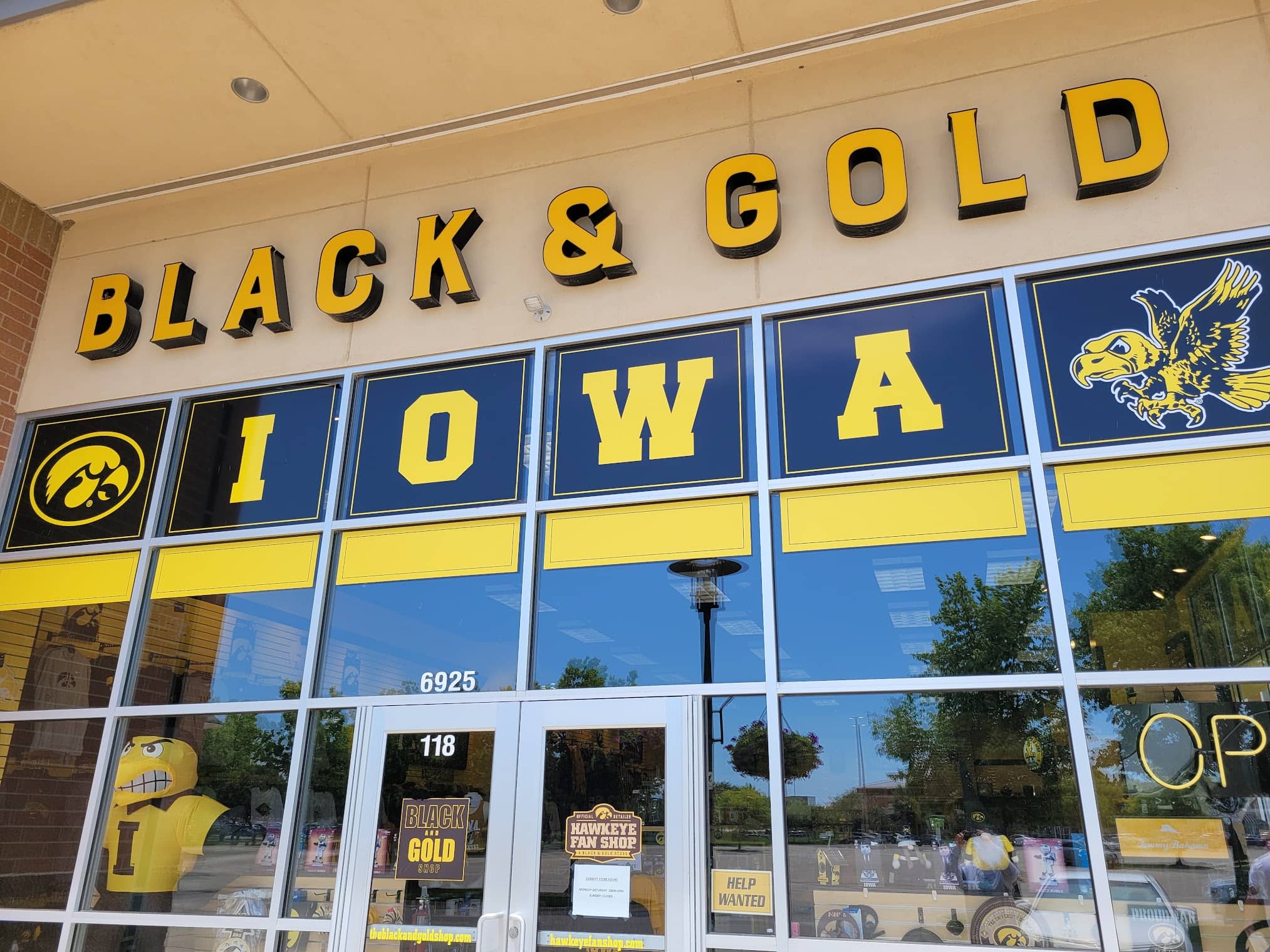 The Black & Gold Shop storefront in Coralville, Iowa, an official Iowa Hawkeyes retailer and Scott Labz digital analytics case study client