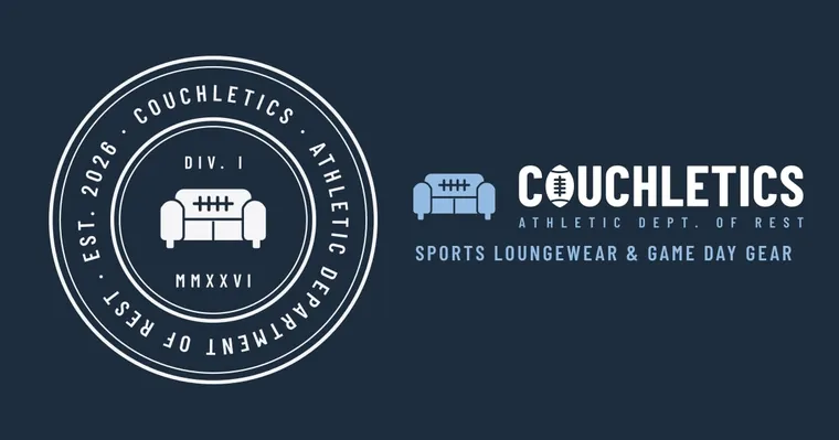 Couchletics department seal beside the wordmark, whose O is a football, with the tagline Athletic Dept. of Rest