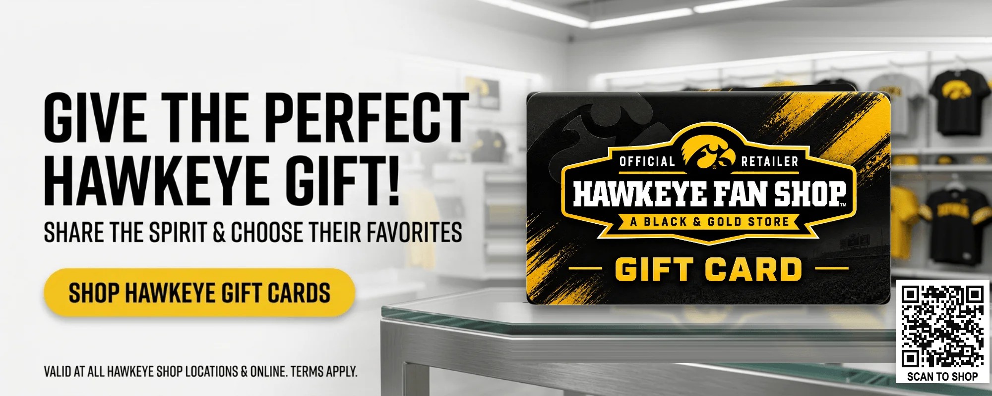 Hawkeye Fan Shop homepage carousel slide promoting Hawkeye Fan Shop gift cards